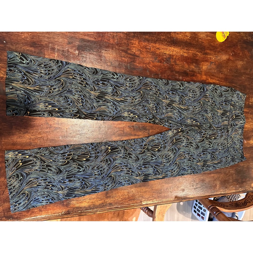 Soft Surroundings Pants Womens XS Black Teal Gold Marbled Wide Leg Excellent